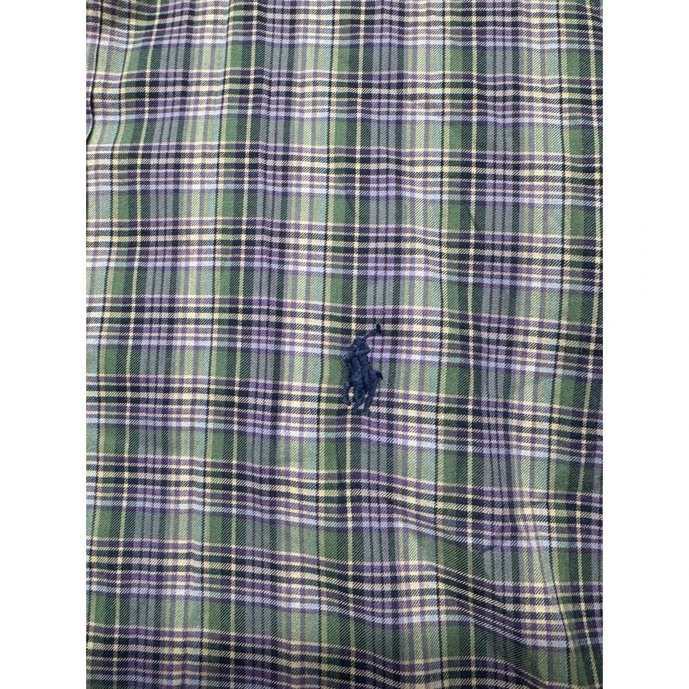 Polo Ralph Lauren Mens L Plaid Button Down Shirt Purple Green Long Sleeve Cotton